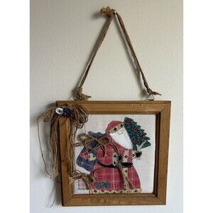 Country Cottagecore Santa Claus Christmas Wall Art Folk Art Decor Fabric Buttons
